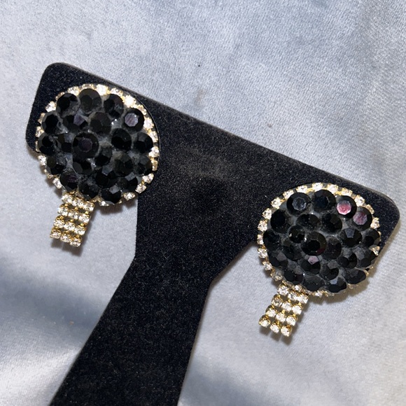 Jet Black Clustered Crystal Button Earrings-Boutique - Picture 3 of 5